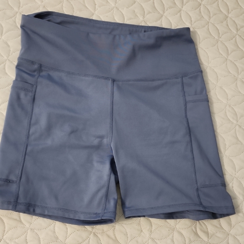 Blue Bike Shorts with High Waist and Stretch Fabric